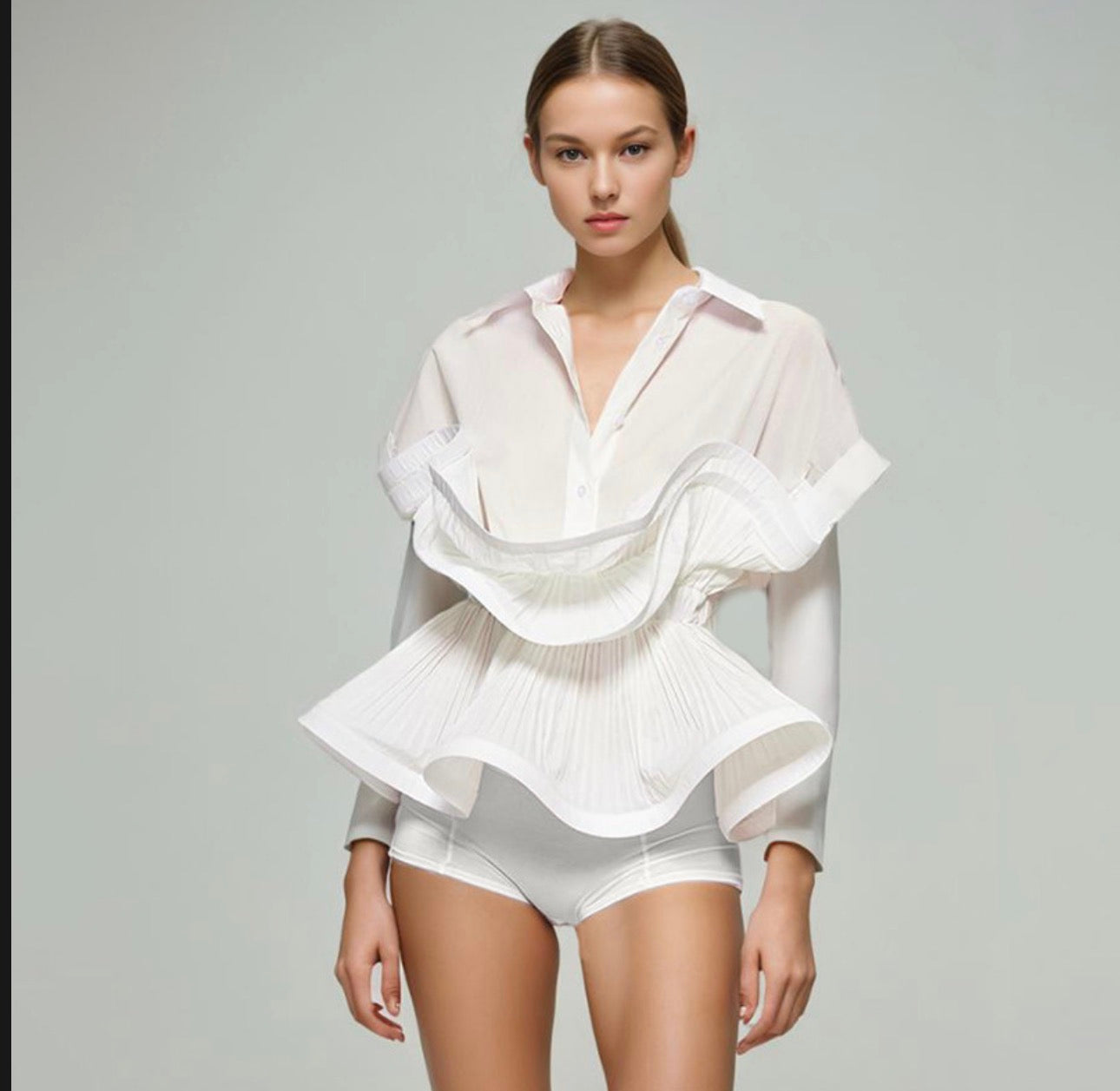 Short Sleeved Ruffled Short Shirt