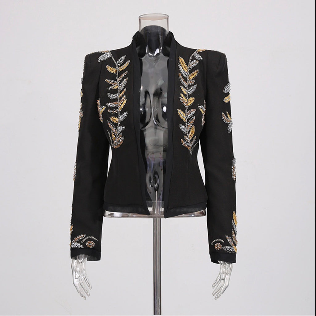 Beaded Embroidered Black Short Blazer