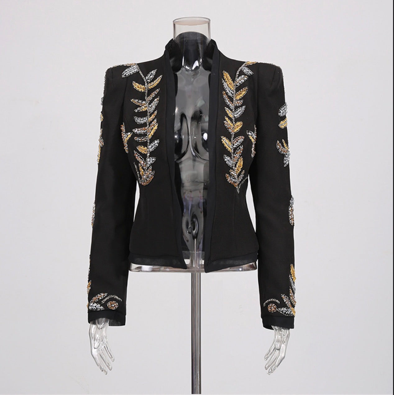 Beaded Embroidered Black Short Blazer