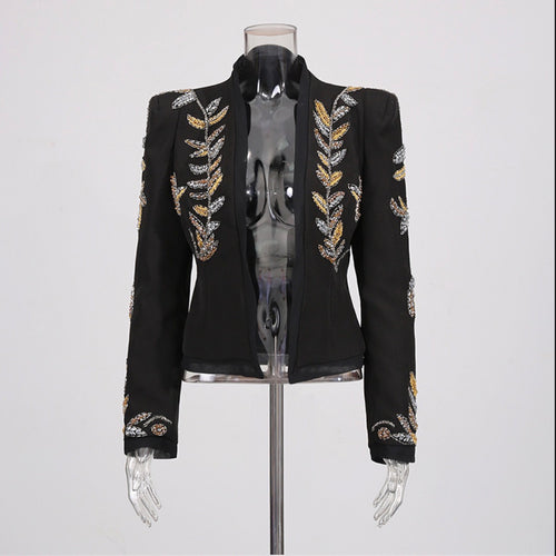 Beaded Embroidered Black Short Blazer