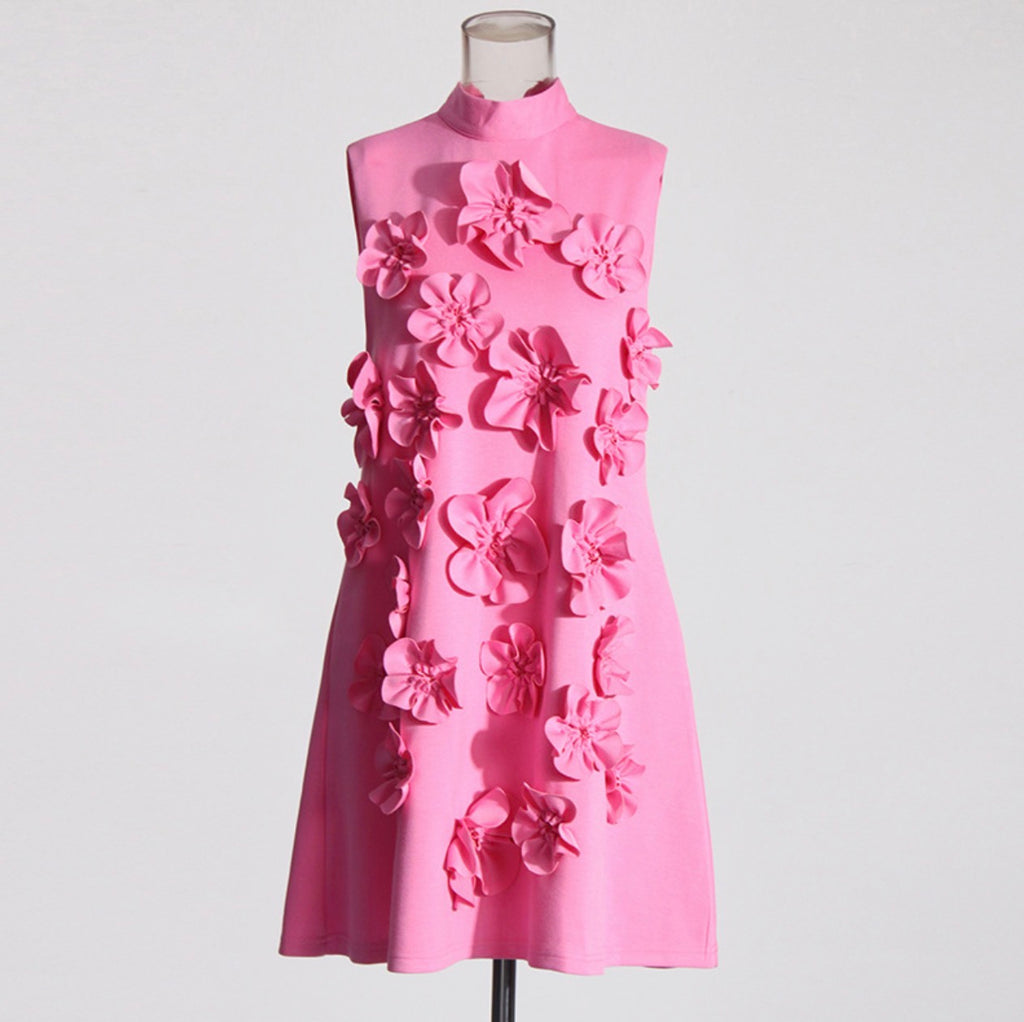 Sleeveless Three-Dimensional Floral Short Skirt