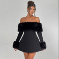 Collar stitching shoulder design dress