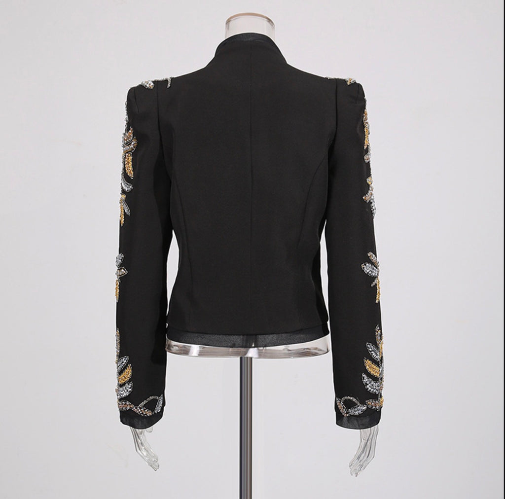 Beaded Embroidered Black Short Blazer