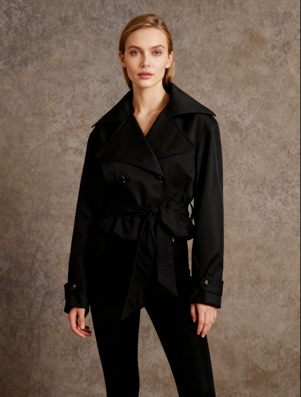 Black Short Waist-Cinching Jacket