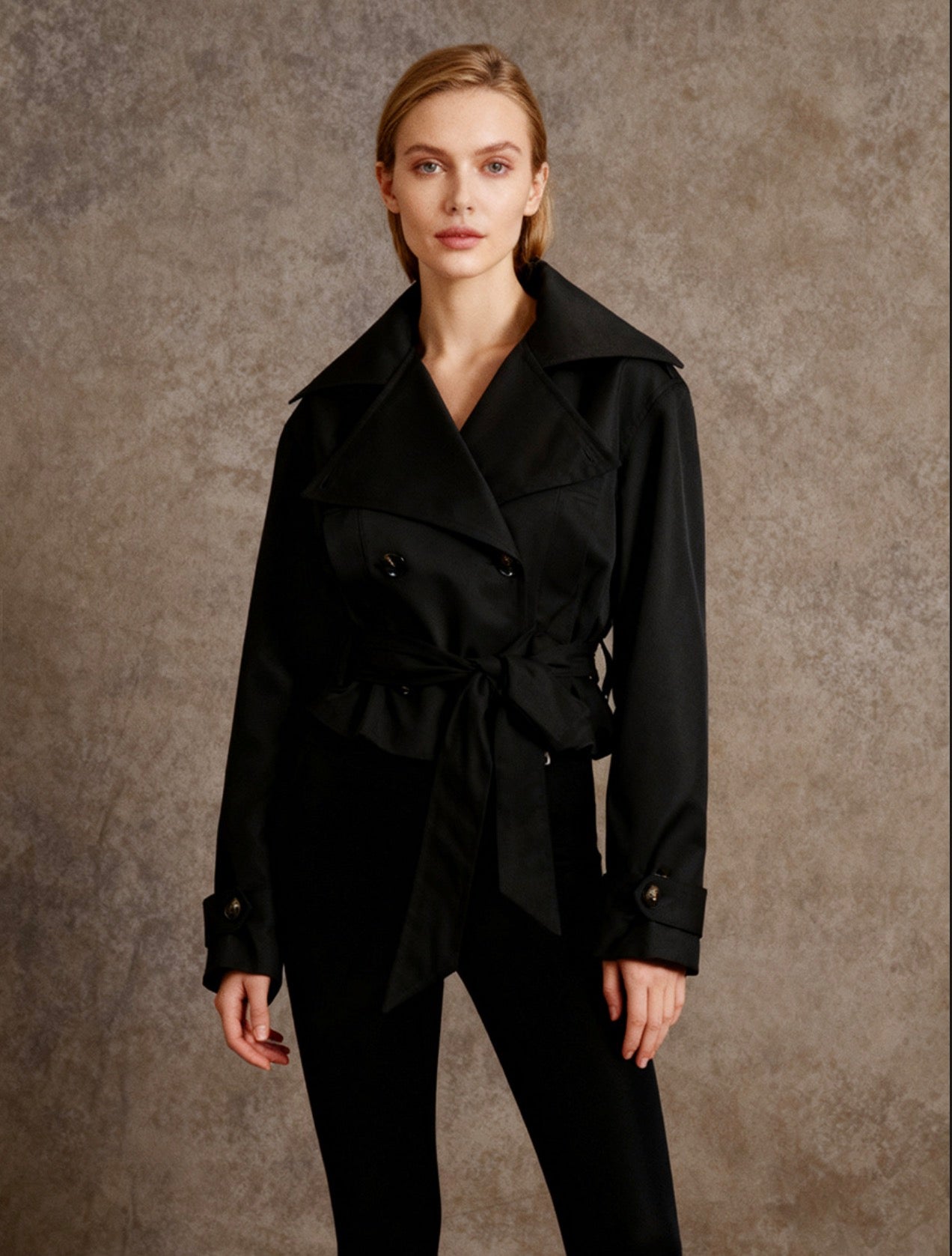 Black Short Waist-Cinching Jacket