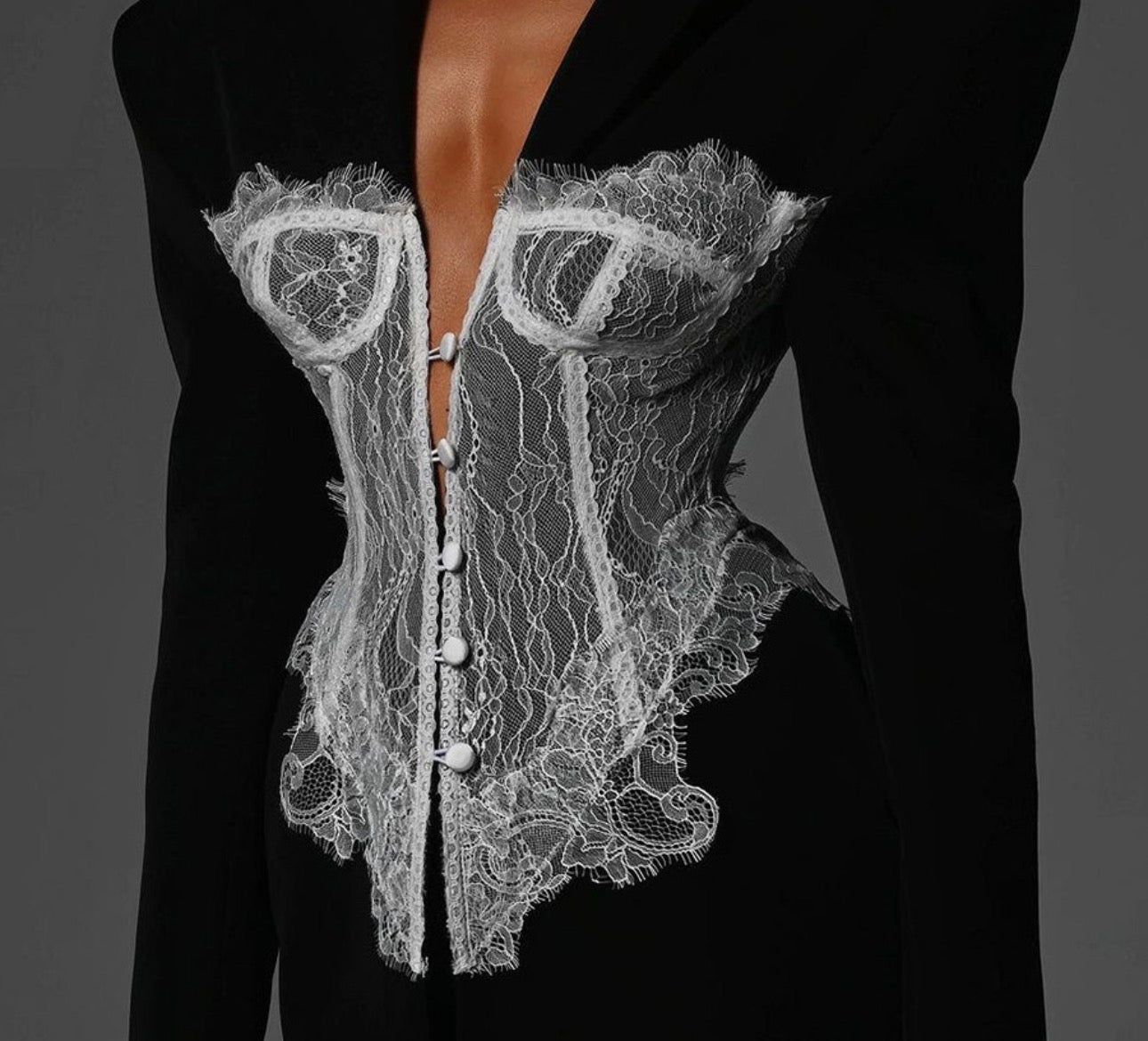 Lace Patchwork Corset Waist Blazer