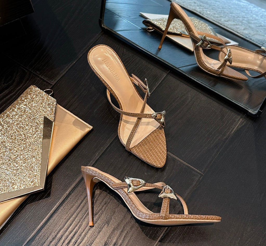 Metal Buckle Stiletto Heels French Style  Heel