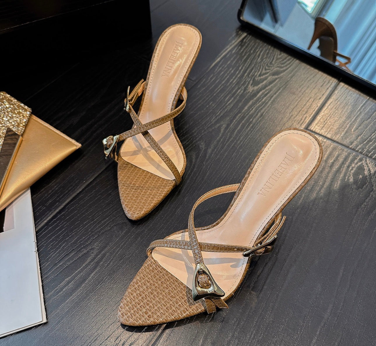 Metal Buckle Stiletto Heels French Style  Heel