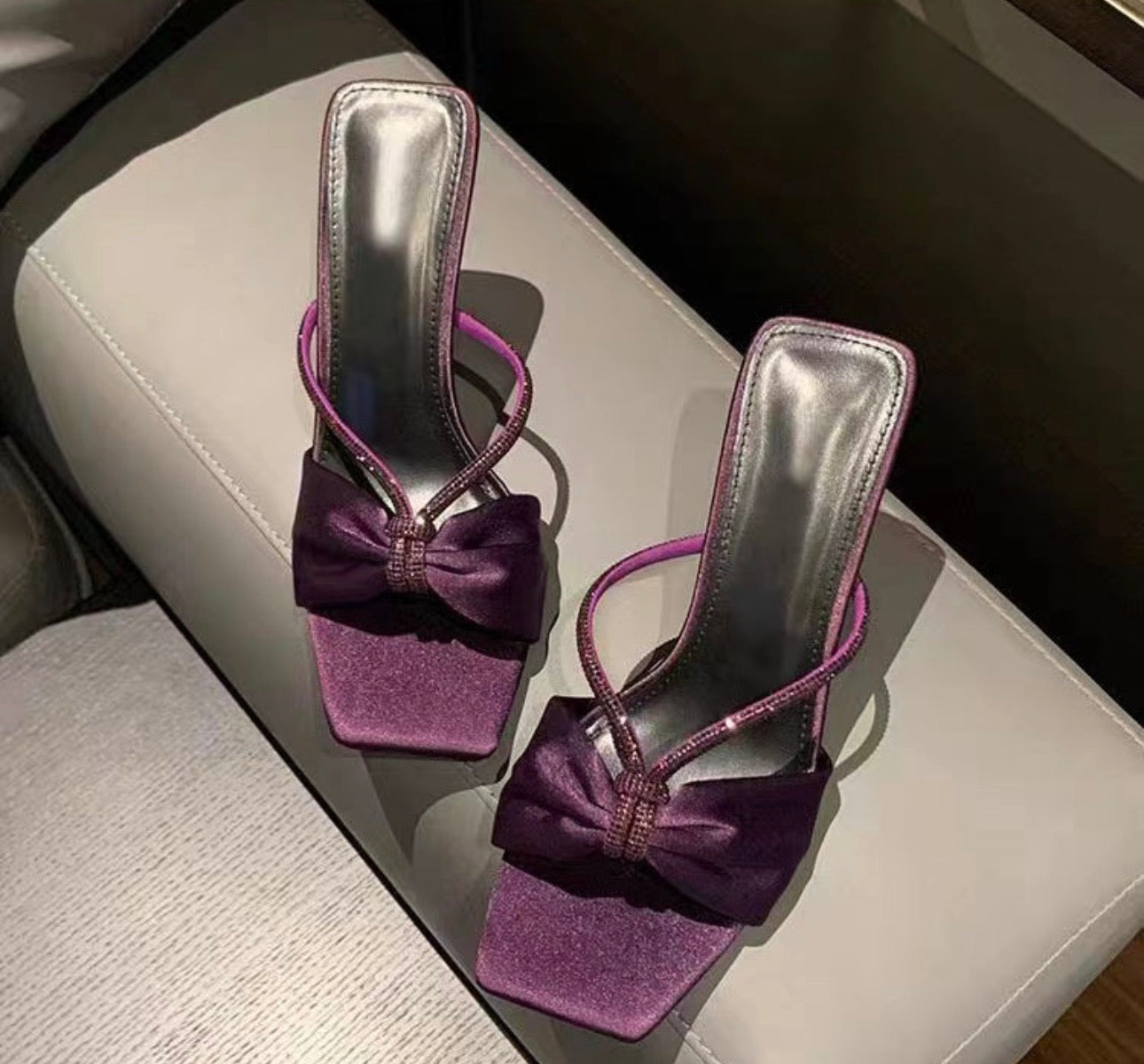 Purple Silks and Satins Rhinestone Stiletto Slippers