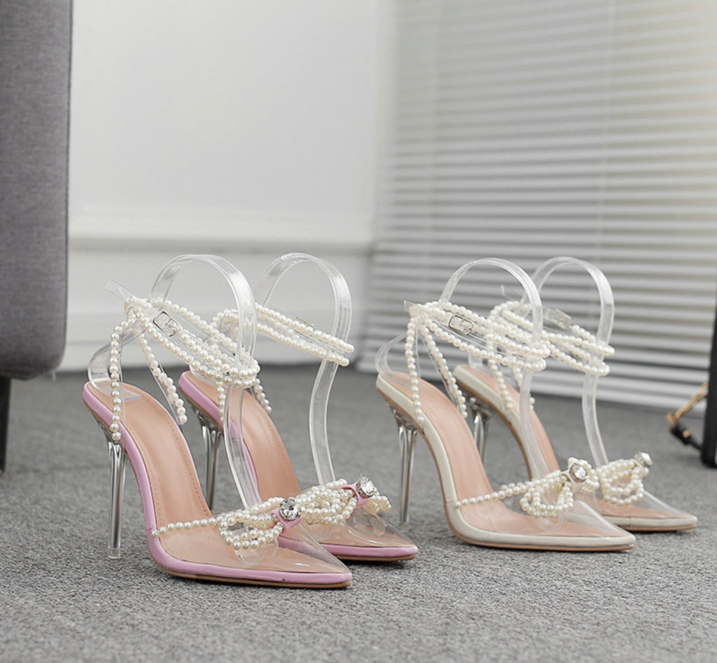 Butterfly Pearl Rhinestone pointed crystal heels